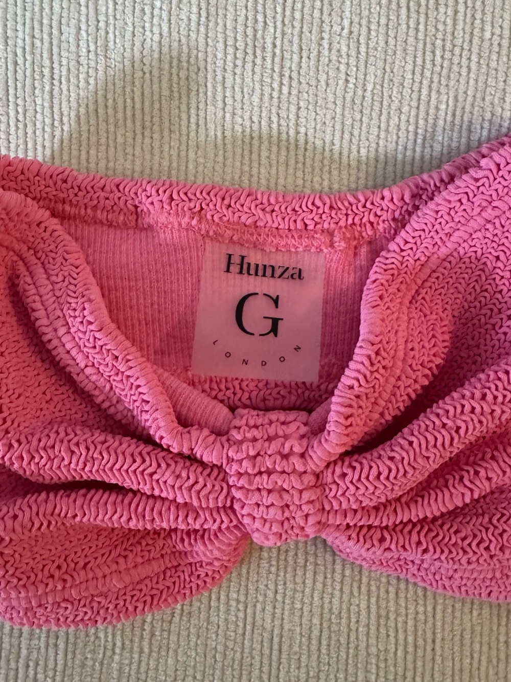 New Hunza G Bikini *Top Only* Pink Jean Bandeau Strapless Crinkle One Size - Picture 4 of 7